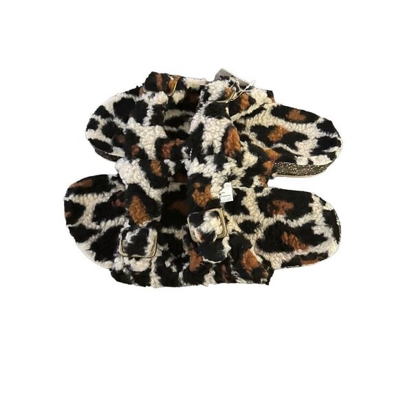 Leopard Print Fur Lined Birkenstock Type Sandal - Picture 1 of 9